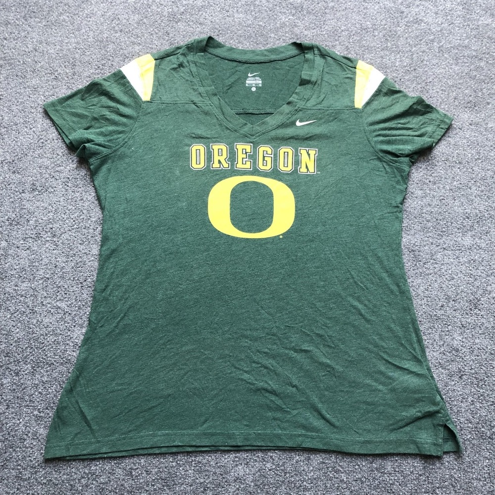 Oregon Ducks Shirt Womens XL Green NCAA Football Nike V Neck T-Shirt Tee